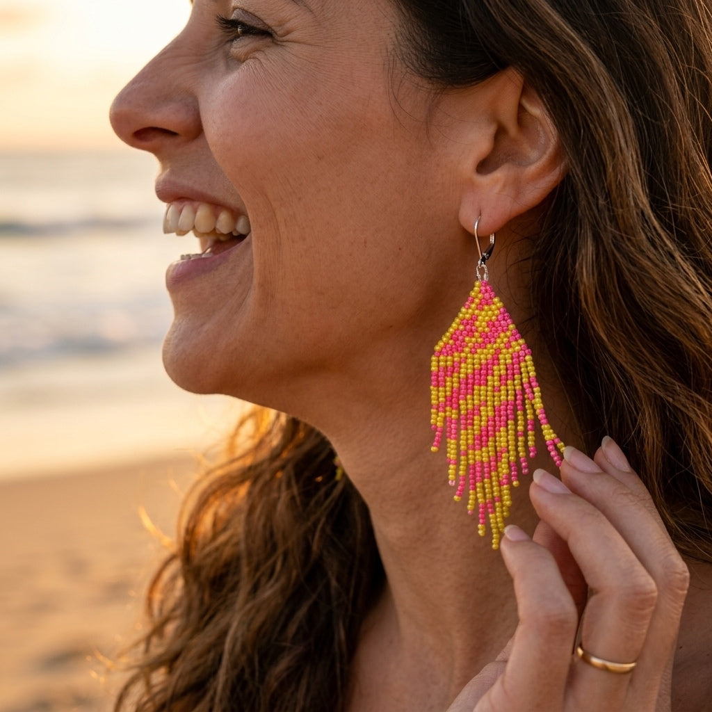 Bright Like a Tiger - Glass Bead Earrings - Medium