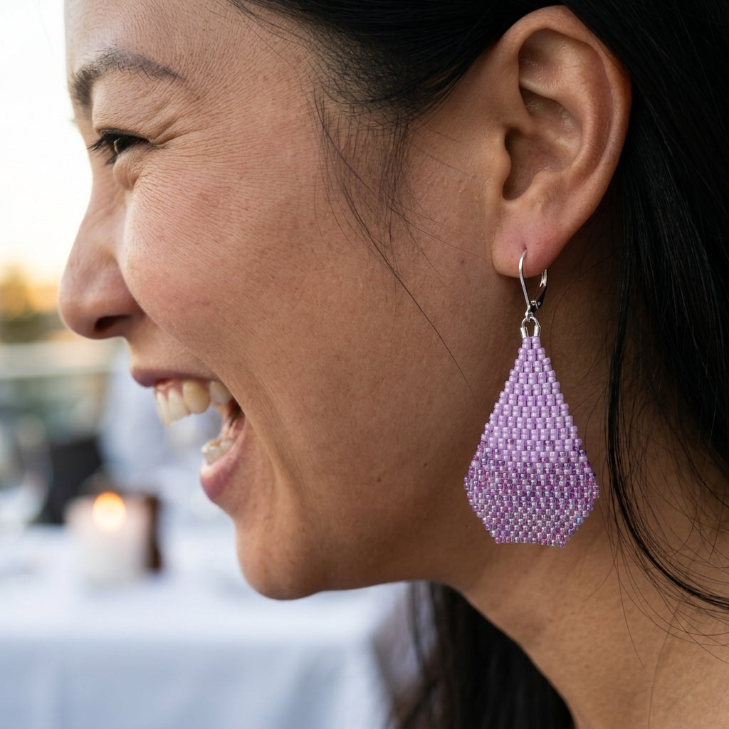 Lilac Love - Glass Micro Bead Earrings - Medium